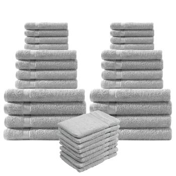 32-teiliges Handtuch-Set Frottee - 100% Baumwolle, flauschig weich & saugstark - 8 Gäste-, 8 Hand-, 8 Dusch-, 8 Waschlappen - Silber, 500g/m² - Waschbar 60°