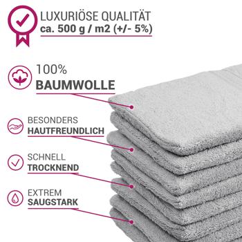 Preview: 32-teiliges Handtuch-Set Frottee - 100% Baumwolle, flauschig weich & saugstark - 8 Gäste-, 8 Hand-, 8 Dusch-, 8 Waschlappen - Silber, 500g/m² - Waschbar 60°
