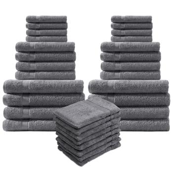32-teiliges Handtuch-Set Frottee - Flauschig weich, saugstark & langlebig - 100% Baumwolle, 500g/m², anthrazit - Waschbar 60°, trocknergeeignet