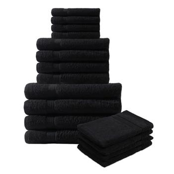 16-teiliges Handtuch-Set Frottee - Flauschig weich & saugstark - 100% Baumwolle - Schwarz - 4x Gäste-, Hand-, Bade-, Waschlappen - 500 g/m² - Waschbar 60°