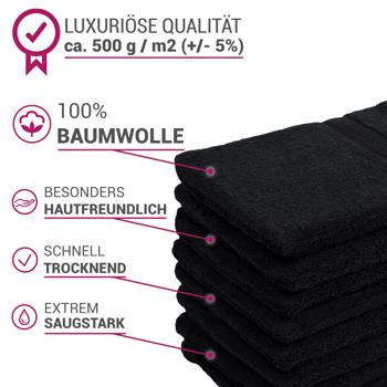 Preview: 32-teiliges Handtuch-Set Frottee - 100% Baumwolle flauschig weich & saugstark - 8 Gäste-, Hand-, Dusch-, Waschlappen schwarz - 500g/m² waschbar