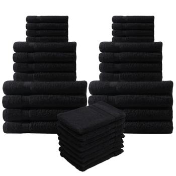 32-teiliges Handtuch-Set Frottee Schwarz - Flauschig weich, saugstark, pflegeleicht - 100% Baumwolle, 500 g/m², waschbar 60°