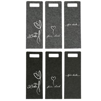 Flaschentasche aus Filz - Geschenktasche für Flaschen mit Tragegriffen - Robust, stabil & wiederverwendbar - Grau/Anthrazit/Weiss, 41x14,5 cm