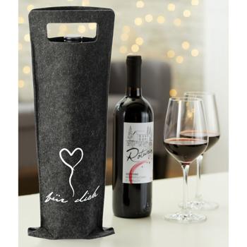 Preview: Flaschentasche aus Filz - Geschenktasche für Flaschen mit Tragegriffen - Robust, stabil & wiederverwendbar - Grau/Anthrazit/Weiss, 41x14,5 cm