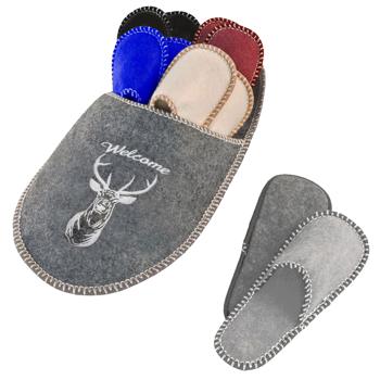 Gästefinken-Set 5 Paar Hausschuhe Welcome Hirsch - Diverse Farben Grau/Beige/Rot/Blau/Schwarz - Grössen 37-45 - Wiederverwendbar & Platzsparend