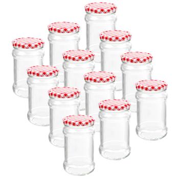 12er-Set Einmachgläser mit Schraubdeckel - Sturzgläser mit Karo-Muster je 315 ml - Luftdicht, BPA-frei - Zum Einwecken, Konservieren & Verschenken