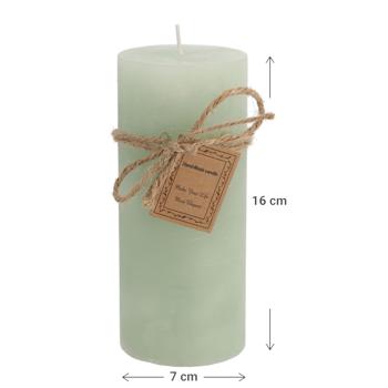 Preview: Gefrostete Stumpenkerze türkis - Dekorative Wachskerze in Säulenform mit Seilschleife - 7x16x7cm - Stimmungsvolle Lichtquelle für Wohnzimmer, Bad & Terrasse