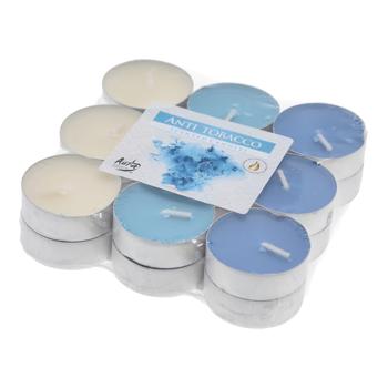 18er-Set Duft Teelichter Anti Tabak - Geruchsentfernung für Wohnräume - 6x Blau, 6x Hellblau, 6x Beige Duftkerzen für gemütliche Abende