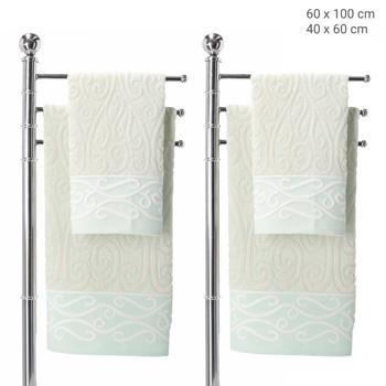 Preview: 4er-Set Handtücher 100% Baumwolle - Grün - Flauschig & Saugstark - 2x 60x100cm Handtuch - 2x 40x60cm Gästetuch - Bad/Gäste-WC
