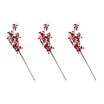 3er-Set Kunstblume Beerenzweig Polyester, PE, Draht, rot und natur, ca 66 cm