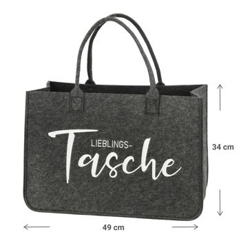 Preview: Filztasche Lieblingstasche Stickerei - Stylische Einkaufstasche mit Henkeln - Robust, langlebig, 49x34x27 cm, 5mm Materialstärke - Ideal für Alltag, Picknick