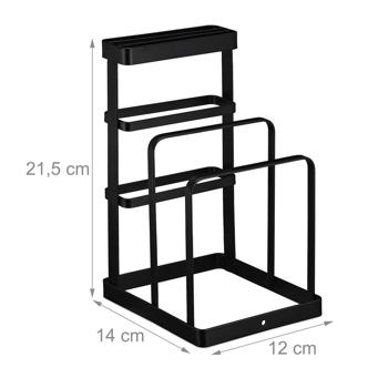 Preview: Schneidebrettständer & Messerhalter aus Metall - Schwarz - Küchen-Organizer mit 3 Messerschlitzen & Brettchenhalter - Modernes Design - 21,5x12x14cm