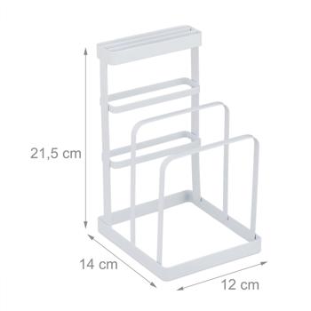 Preview: Schneidebrettständer und Messerhalter aus Metall - Weiss, 21,5x12x14cm - Küchen-Organizer mit 3 Messerschlitzen & Platz für Topfdeckel/Teller