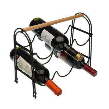 Preview: Weinregal Metall & Holz für 6 Flaschen - Stilvoller Flaschenständer schwarz/braun - Langlebig, widerstandsfähig & platzsparend - 14x27,5x32,7cm