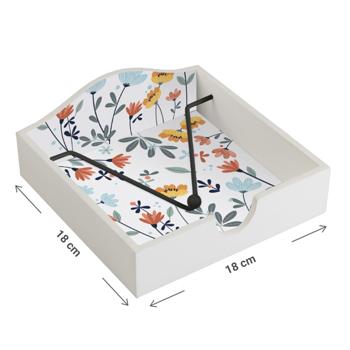 Preview: Serviettenhalter Holz mit Blumenmuster - Eleganter Serviettenspender für Tischdekoration & Geschenk - 18x18x7cm - Schützt Servietten vor Staub