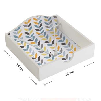 Preview: Serviettenhalter Holz - Serviettenspender mit elegantem Pflanzenmuster - 18x18x7 cm - Schützt Servietten - Einfach nachfüllbar - Ideal als Geschenk