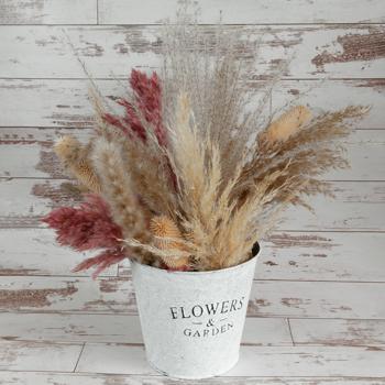 Preview: Zinkeimer mit Aufschrift Flowers and Garden - Deko Eimer mit Henkel für Pflanzen & Lagerung - Metall Verzinkt, 16.5x15x16.5 cm - Shabby Chic