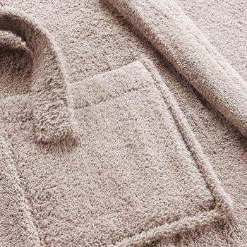 Preview: Bademantel Frottee - Saunamantel für Sie & Ihn - Hellbraun, Einheitsgrösse - Weiche Baumwolle, Saugstark, Hautfreundlich, Kragen, Taschen, verstellbar