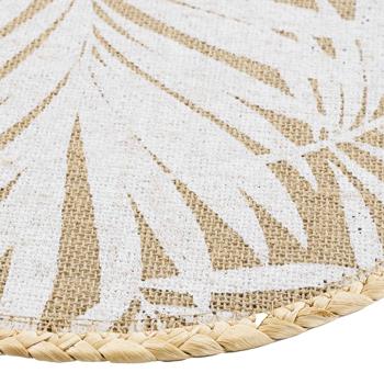 Preview: Tischsets rund Blattmuster 2er-Set - Platzdeckchen aus Jute braun/weiss - Ø 38 cm - strapazierfähig-langlebig-pflegeleicht - für Ess- & Couchtische