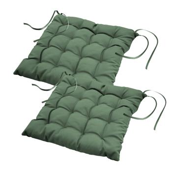 2er-Set Stuhlkissen gesteppt aus Polyester - Sitzkissen mit Bändchen khaki 40x40 cm - Optimaler Sitzkomfort innen & aussen - Robust & langlebig