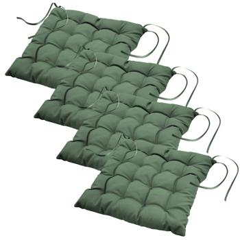 4er-Set Stuhlkissen gesteppt aus Polyester - Sitzkissen mit Bändchen, khaki, 40x40 cm - Für drinnen & geschützten Aussenbereich - Exzellenter Sitzkomfort