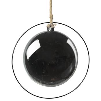 Preview: Flache LED Hängekugel-Deko - Zauberhafte Weihnachtsstimmung für Fenster & Türen - Glas, Ø 18 cm, grau/braun, inkl. Schnur, batteriebetrieben