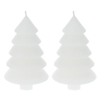Preview: Deko Kerze Tannenbaum 2er-Set - Stimmungskerzen mit Docht, weiss - 12 cm Höhe, Wachs - Edles Wohnaccessoire für Weihnachtsdeko & Romantik