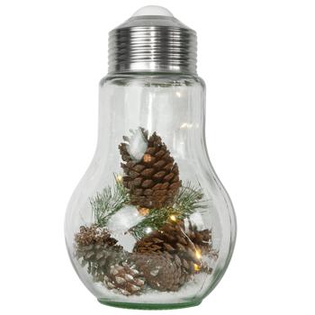 Preview: Weihnachtsdeko Glühbirne - mit 10 LEDs & Tannenzapfen - Dekoratives Deko-Licht für festliche Atmosphäre - 8x3x16cm Glas - Einzigartige Weihnachtsdekoration