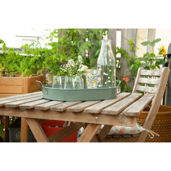 Preview: Serviertablett 2er Set aus Metall - Retro Design Grün/Weiss mit Botanical Garden Aufdruck & Kräutermotiv - Robust, oval, 39x24x7 cm