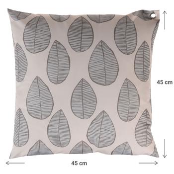 Preview: Outdoor Kissen mit graphischem Blattmuster - Wetterbeständiges Polyester für Garten & Terrasse - 45x45 cm, wasserabweisend, robust, beige/schwarz