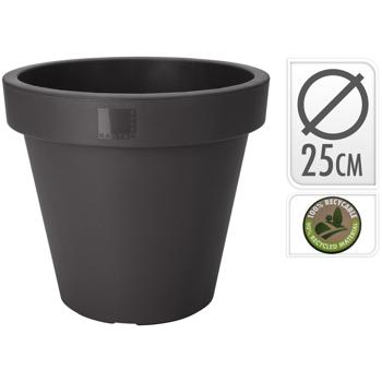 Preview: 6er-Set Blumentopf rund anthrazit – 100% recyclebarer Kunststoff – Ø 25 cm – Stapelbar für Innen & Aussen – Langlebig & robust