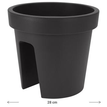 Preview: Balkon-Blumentopf rund anthrazit - Geländertopf Ø 28 cm für Geländer bis 6 cm Breite - 90% recyceltes Polypropylen - wetterfest & langlebig