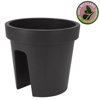 Preview: Balkon-Blumentopf rund anthrazit - Geländertopf Ø 28 cm für Geländer bis 6 cm Breite - 90% recyceltes Polypropylen - wetterfest & langlebig