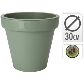 Preview: Blumentopf Grün Rund - Pflanztopf Ø 30 cm - 100% Recycelbarer Kunststoff - Innen & Aussenbereich - Stapelbar & Robust - Ideal für Balkon & Terrasse