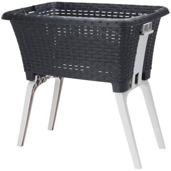 Preview: Klappbarer Wäschekorb mit Beinen - Ergonomischer Kunststoff-Wäscheständer für komfortables Arbeiten - Anthrazit/Grau - 60x40x58cm - Platzsparend verstaubar