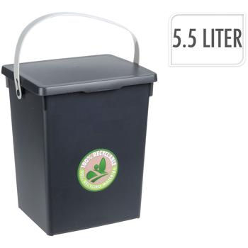 Preview: 4er-Set Komposteimer aus Kunststoff - Geruchsdicht für Küchenabfälle & Obstfliegenfrei - 90% recycelt - 19x18x23,5 cm - Mit Henkel & Deckel