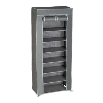 Preview: Schuhschrank aus Stoff - 8 Fächer für ca. 24 Paar Schuhe - 140x60x30cm Grau - Staub- & Mottenschutz mit Rolltür & Reissverschluss - Vliesstoff Metall Kunststoff
