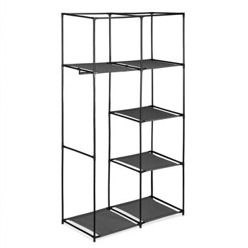 Preview: Stoffkleiderschrank Grau – Mobiler Faltschrank mit 6 Ablagefächern & Kleiderstange – 170x90x45cm – Ideal für Schlafzimmer, Camping – Robust & Platzsparend