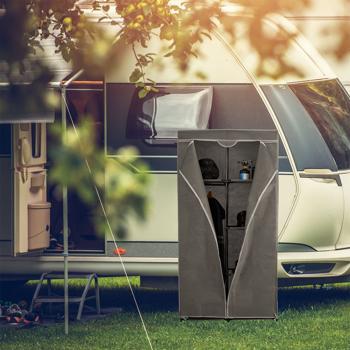Preview: Stoffkleiderschrank Grau – Mobiler Faltschrank mit 6 Ablagefächern & Kleiderstange – 170x90x45cm – Ideal für Schlafzimmer, Camping – Robust & Platzsparend