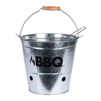 Grilleimer aus Zink mit Aufdruck - Campinggrill mit Henkel - doppelwandig - Ø 26,5 x 25 cm - ideal für Gartenparty, Picknick, Balkon - leicht, robust