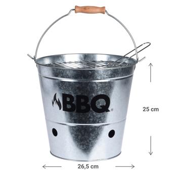 Preview: Grilleimer aus Zink mit Aufdruck - Campinggrill mit Henkel - doppelwandig - Ø 26,5 x 25 cm - ideal für Gartenparty, Picknick, Balkon - leicht, robust