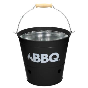 Grilleimer Metall - Campinggrill tragbar mit Henkel & Rost für Gartenparty Picknick - Ø 26,5x25cm schwarz - doppelwandig & langlebig