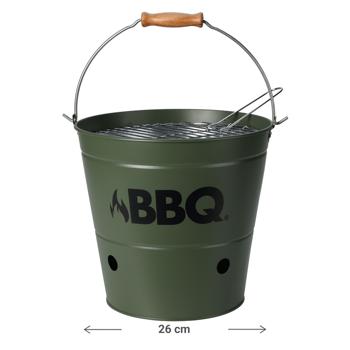 Preview: Grilleimer aus Metall - tragbarer Campinggrill mit Henkel und Rost - doppelwandig, Belüftungslöcher, grün, Ø 26,5x25cm - für Garten, Picknick