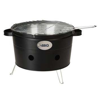 Preview: Holzkohlegrill aus Metall - Balkongrill mit Rost & Tragegriffen - Perfekt für Gartenparty, Camping, Picknick - Schwarz/Silber - Ø 34x20cm