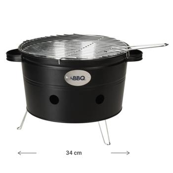 Preview: Holzkohlegrill aus Metall - Balkongrill mit Rost & Tragegriffen - Perfekt für Gartenparty, Camping, Picknick - Schwarz/Silber - Ø 34x20cm
