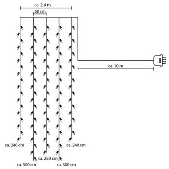Preview: XL LED-Lichtervorhang - 480 warmweisse LEDs dimmbar - 5 Stränge, 2.4m Breite, IP44 für Innen/Aussen - Timerfunktion für Weihnachten, Partys