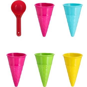Sandspielzeug Eistüte Löffel 6er-Set - Bunte Eistüten & Löffel für fantasievolles Sandeln am Strand, Sandkasten, Urlaub - Hygienisch & leicht zu reinigen