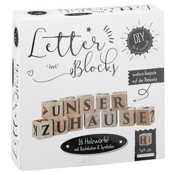 Preview: Buchstabenwürfel Holz 16er-Set - Kreative Dekoideen für Zuhause & Büro - 4x4 cm Würfel natur/schwarz - Ideal als Geschenk zu Hochzeit, Babyparty, Geburtstag