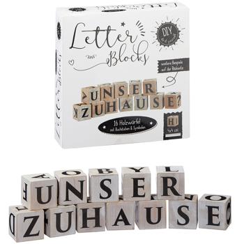 Preview: Buchstabenwürfel Holz 16er-Set - Kreative Dekoideen für Zuhause & Büro - 4x4 cm Würfel natur/schwarz - Ideal als Geschenk zu Hochzeit, Babyparty, Geburtstag