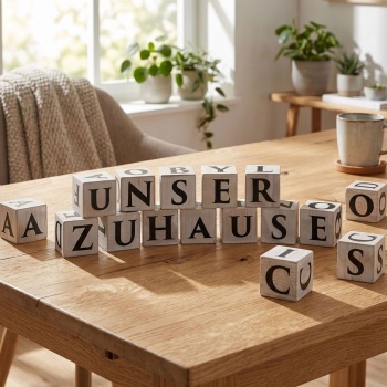Buchstabenwürfel Holz 16er-Set - Kreative Dekoideen für Zuhause & Büro - 4x4 cm Würfel natur/schwarz - Ideal als Geschenk zu Hochzeit, Babyparty, Geburtstag